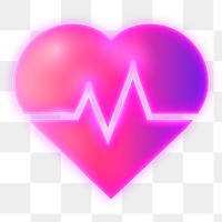 Heartbeat, health png icon sticker, neon glow design on transparent background