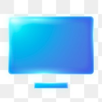 Computer screen png icon sticker, neon glow design on transparent background