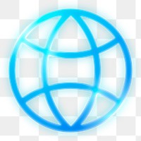 Globe grid png icon sticker, neon glow design on transparent background