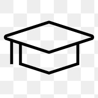 Graduation cap line png education icon sticker, minimal design on transparent background