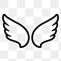 Line art wings png icon sticker, minimal design on transparent background