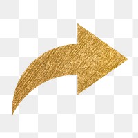 Arrow png icon sticker, gold illustration on transparent background
