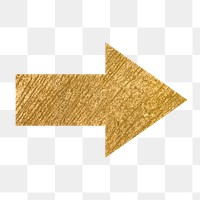 Arrow png icon sticker, gold illustration on transparent background