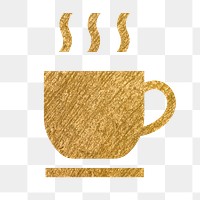 Coffee mug, cafe png icon sticker, gold illustration on transparent background