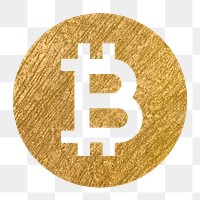 Bitcoin cryptocurrency png icon sticker, gold illustration on transparent background