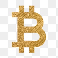 Bitcoin cryptocurrency png icon sticker, gold illustration on transparent background