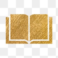 Open book, education png icon sticker, gold illustration on transparent background