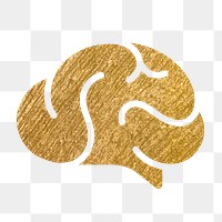 Brain, education png icon sticker, gold illustration on transparent background