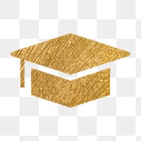 Graduation cap png education icon sticker, gold illustration on transparent background