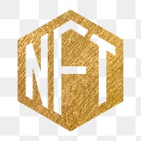 NFT cryptocurrency png icon sticker, gold illustration on transparent background