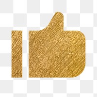 Thumbs up png like icon sticker, gold illustration on transparent background