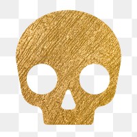 Human skull png icon sticker, gold illustration on transparent background