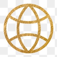 Globe grid png icon sticker, gold illustration on transparent background