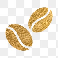 Coffee bean, cafe png icon sticker, gold illustration on transparent background