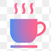 Coffee mug, cafe png icon sticker, aesthetic gradient design on transparent background