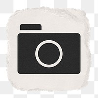 Camera app png icon sticker, ripped paper design on transparent background