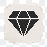 Diamond shape png icon sticker, ripped paper design on transparent background