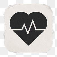 Heartbeat, health png icon sticker, ripped paper design on transparent background