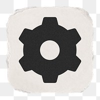 Cog, settings png icon sticker, ripped paper design on transparent background