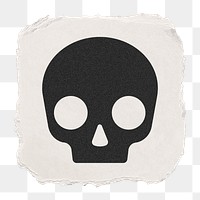 Human skull png icon sticker, ripped paper design on transparent background