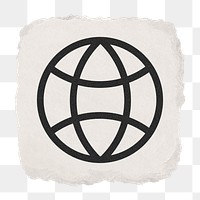 Globe grid png icon sticker, ripped paper design on transparent background