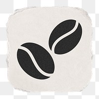 Coffee bean png cafe icon sticker, ripped paper design on transparent background