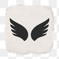 Wings png icon sticker, ripped paper design on transparent background