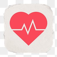 Heartbeat, health png icon sticker, ripped paper design on transparent background