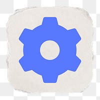 Cog, settings png icon sticker, ripped paper design on transparent background