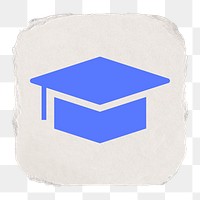 Graduation cap png education icon sticker, ripped paper design on transparent background