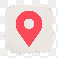 Location pin png icon sticker, ripped paper design on transparent background