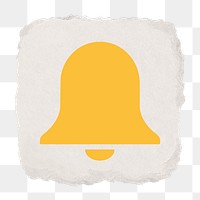 Bell, notification png icon sticker, ripped paper design on transparent background