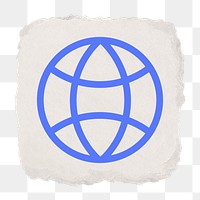 Globe grid png icon sticker, ripped paper design on transparent background