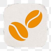 Coffee bean png cafe icon sticker, ripped paper design on transparent background