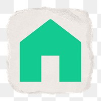 Home png icon sticker, ripped paper design on transparent background