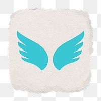 Blue wings png icon sticker, ripped paper design on transparent background