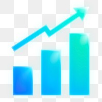 Growing bar png charts icon  sticker, neon glow, transparent background