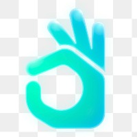 Okay hand icon png sticker, neon glow, transparent background