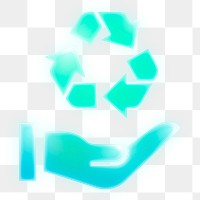 Recycle icon png sticker, neon glow, transparent background