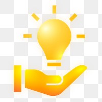 Light bulb png hand icon sticker, neon glow, transparent background