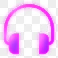 Headphones png music icon sticker, neon glow, transparent background