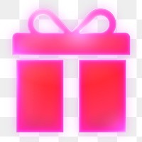 Gift box png reward icon  sticker, neon glow, transparent background