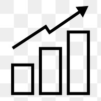 Growing bar png charts icon sticker, line art illustration, transparent background