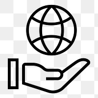 Hand png presenting globe icon sticker, line art illustration, transparent background