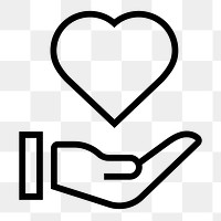 Hand png presenting heart icon sticker, line art illustration, transparent background