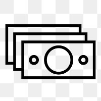 Dollar bills png icon sticker, line art illustration, transparent background