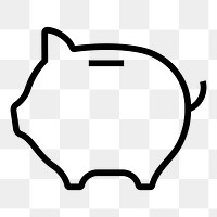 Piggy bank png icon sticker, line art illustration, transparent background