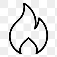 Flame png icon sticker, line art illustration, transparent background