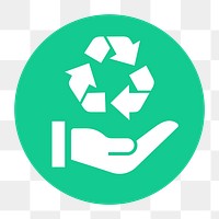 Recycle hand png icon sticker, circle badge, transparent background