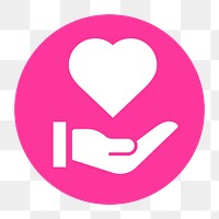Hand png presenting heart icon sticker, circle badge, transparent background